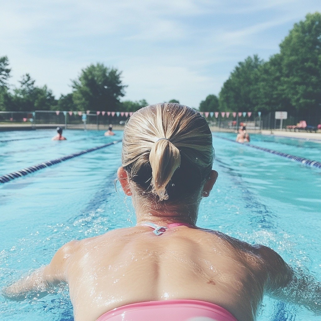 Ragazza con tricopigmentazione che pratica sport acquatici